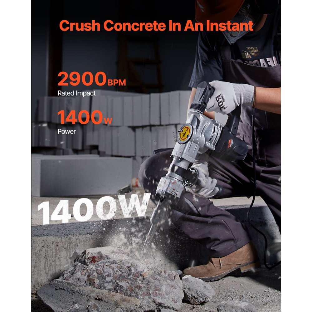 JH-0840 - 1400W VEVOR Demolition Jack Hammer with 2900 BPM Impact