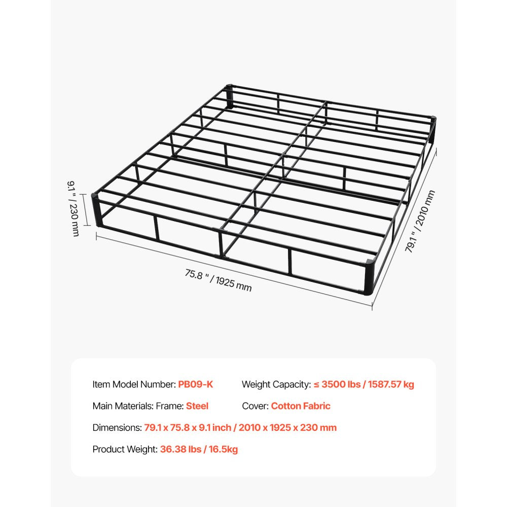 PB09-K - Sturdy 79.1" Box Spring with 3500 lbs Capacity and Non-Slip Design