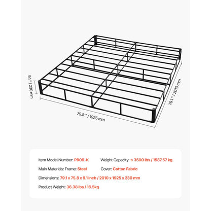 PB09-K - Sturdy 79.1" Box Spring with 3500 lbs Capacity and Non-Slip Design