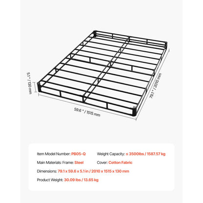 PB05-Q - Durable 79.1" Metal Box Spring, 3500 lbs Weight Capacity
