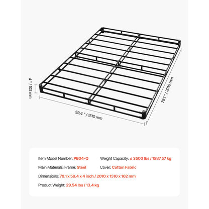 PB04-Q - Queen Box Spring Frame - 79.1" Metal Design, Supports 3500 lbs