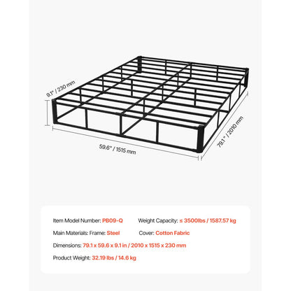 PB09-Q - Durable Steel Box Spring, 79.1L x 59.6W, Supports 3500 lbs