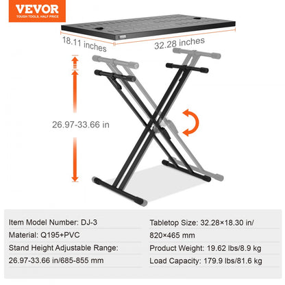 DJ-3 - Adjustable VEVOR DJ Table, 32.28" x 19.49" Mesh Surface