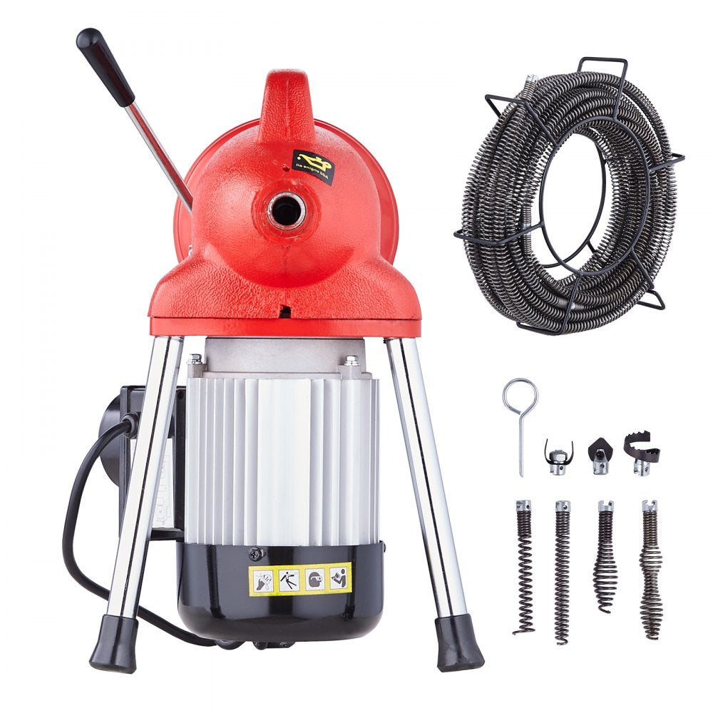 010843204004 - 66FT Steel Drain Cleaner with 7 Cutters and 250W Motor