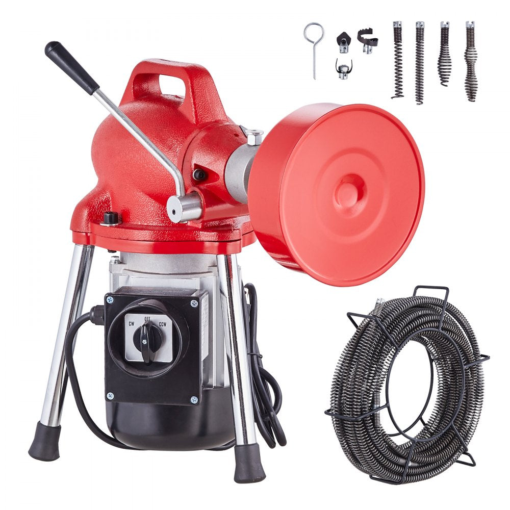 010843204004 - 66FT Steel Drain Cleaner with 7 Cutters and 250W Motor