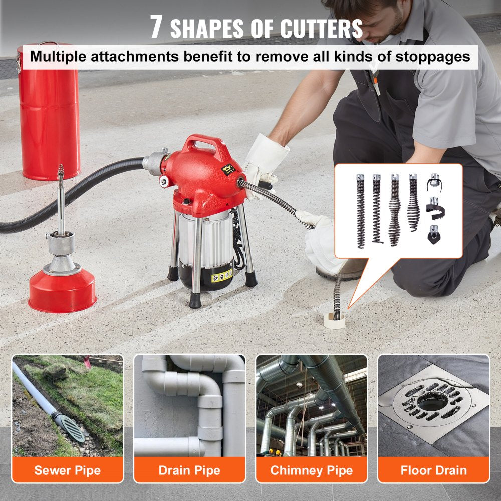 010625931545 - 120FT Drain Cleaner Machine with 370W Power & Interchangeable Cutters