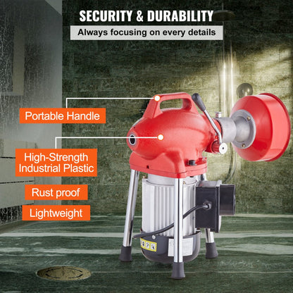010625931545 - 120FT Drain Cleaner Machine with 370W Power & Interchangeable Cutters
