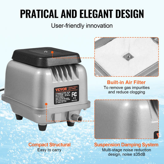 HJB-100 - Durable 90L/Min Air Pump for 10 FT Deep Ponds