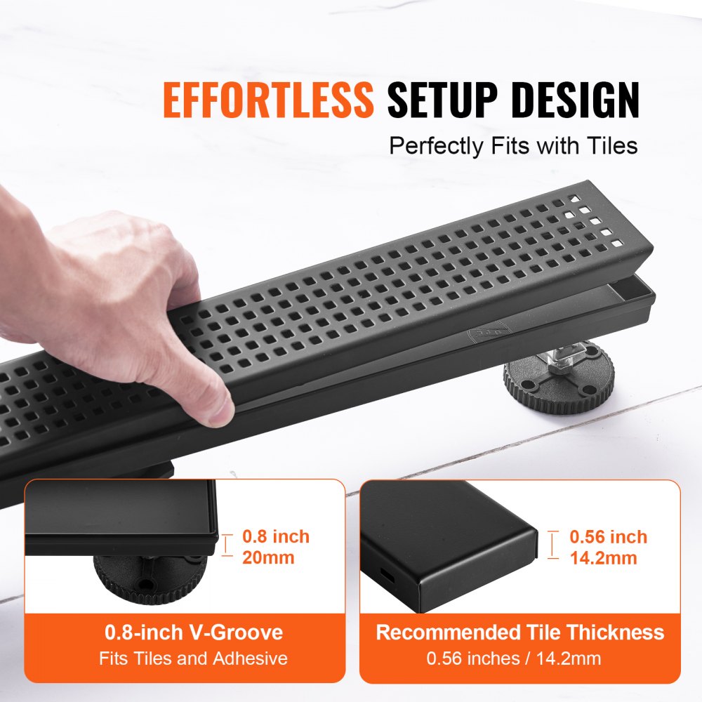 ZA3-24-G03-MB - 24-Inch Brushed Stainless Steel Shower Drain with Square Grate