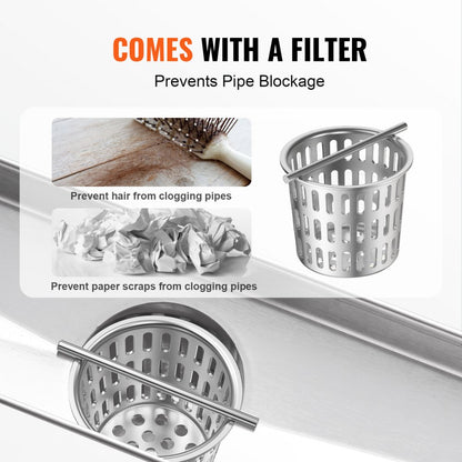 ZA3-24-G03-BR - 24 Inch VEVOR Linear Shower Drain for Rapid Water Flow