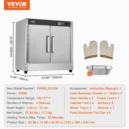 FWHB-251524 - 4-Tier Food Warmer Cabinet, Adjustable 80℉-177℉ Temperature Range