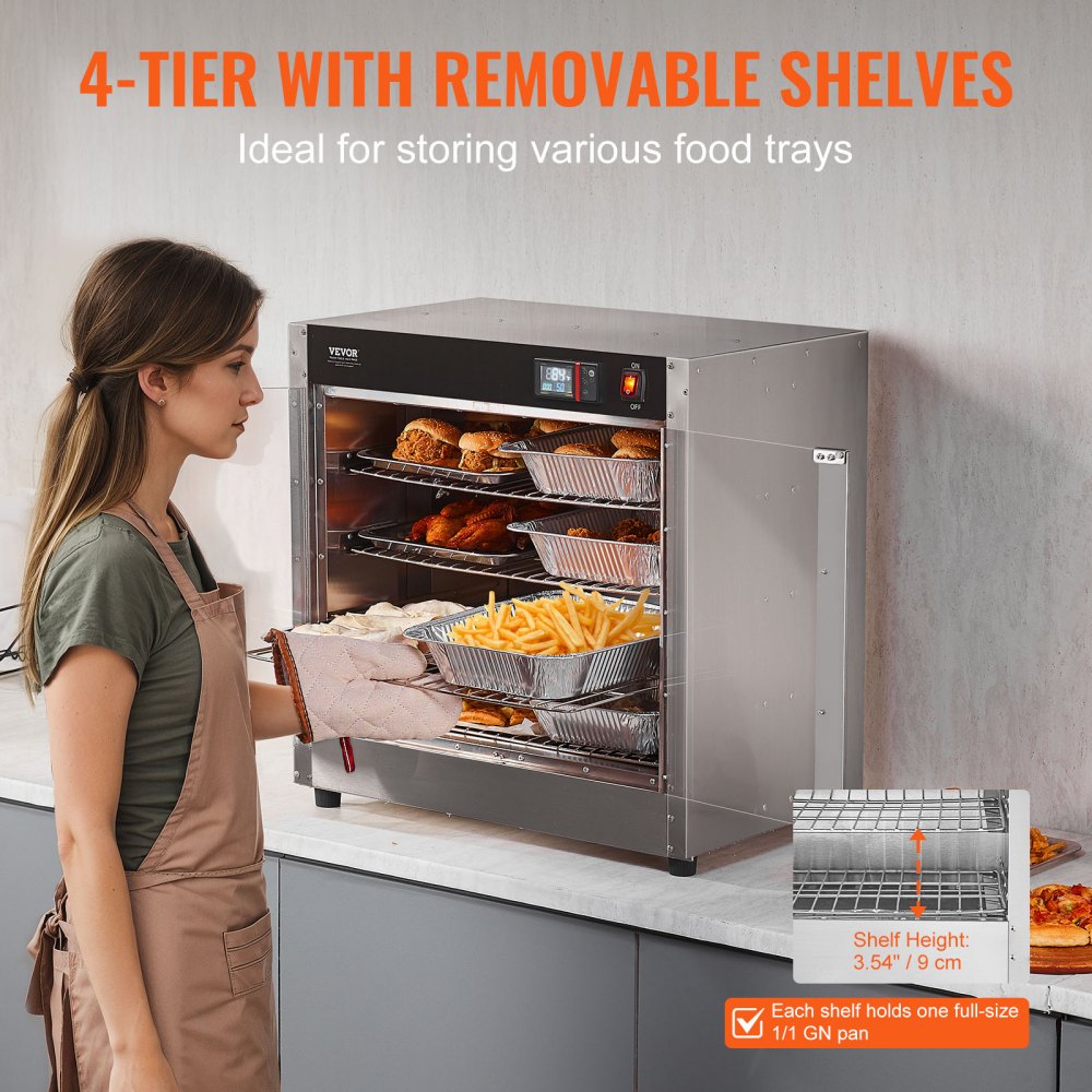 FWHB-251524-KS - 4-Tier Food Warmer Cabinet, Adjustable Shelves & Water Tray