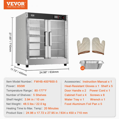 FWHB-400*600-5 - 5-Tier Concession Food Warmer with Adjustable Shelves