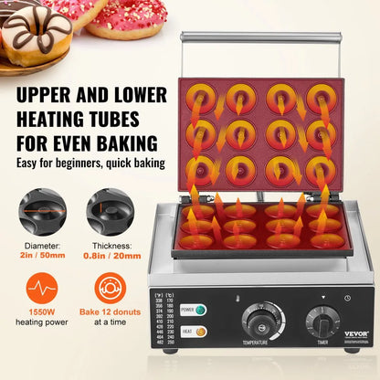 HT-12A - VEVOR 1550W Electric Donut Maker for Home & Commercial Use