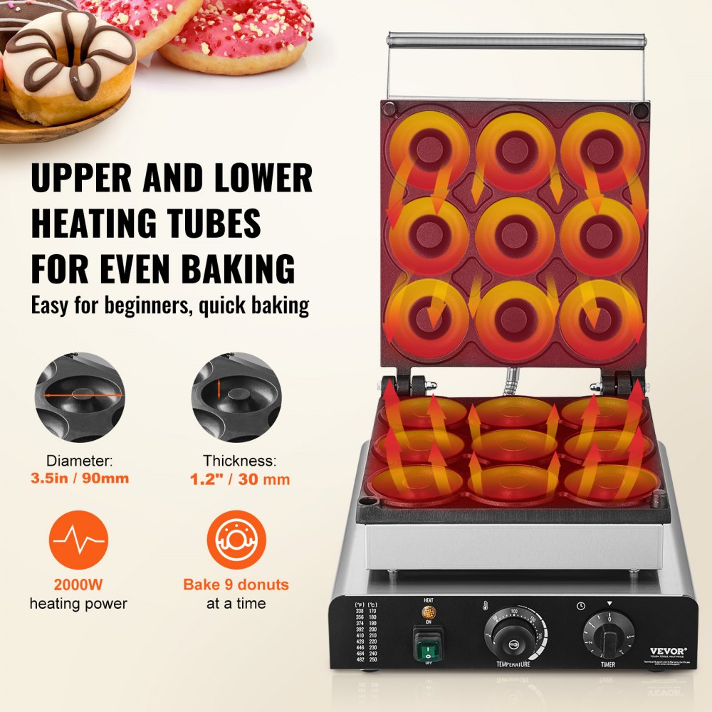 HT-9A - Commercial 9-Hole Electric Donut Maker with Non-Stick Surface