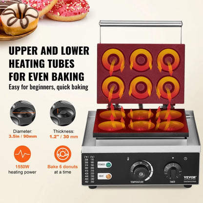 HT-6A - Commercial Electric Donut Maker, 6 Capacity, 1550W Power