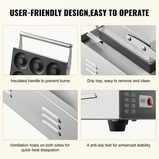 HT-6A - Commercial Electric Donut Maker, 6 Capacity, 1550W Power