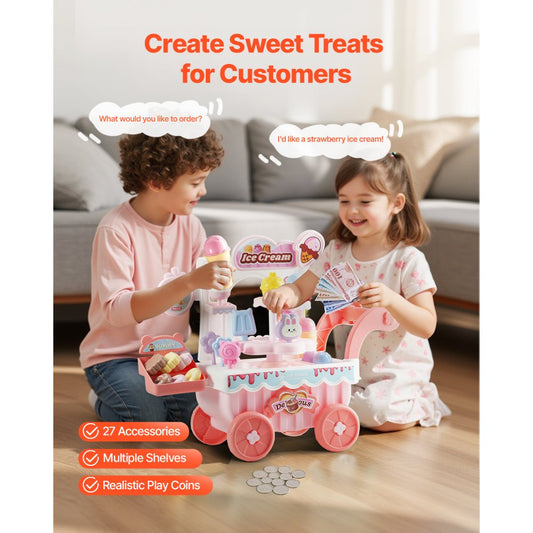 H376A - Kids Ice Cream Cart Toy with Lights, Music & Treat Accessories