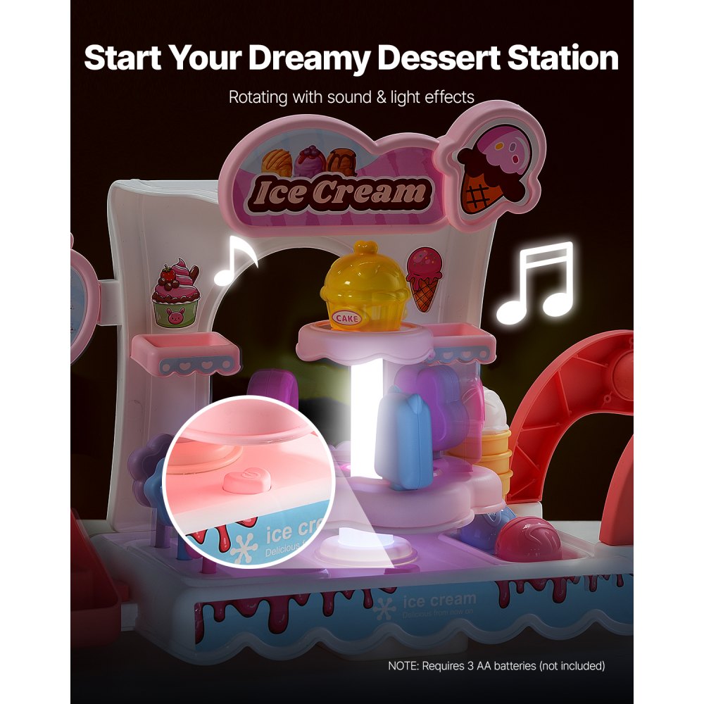 H376A - Kids Ice Cream Cart Toy with Lights, Music & Treat Accessories