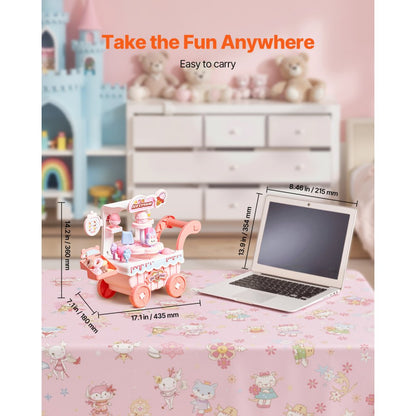 H376A - Kids Ice Cream Cart Toy with Lights, Music & Treat Accessories