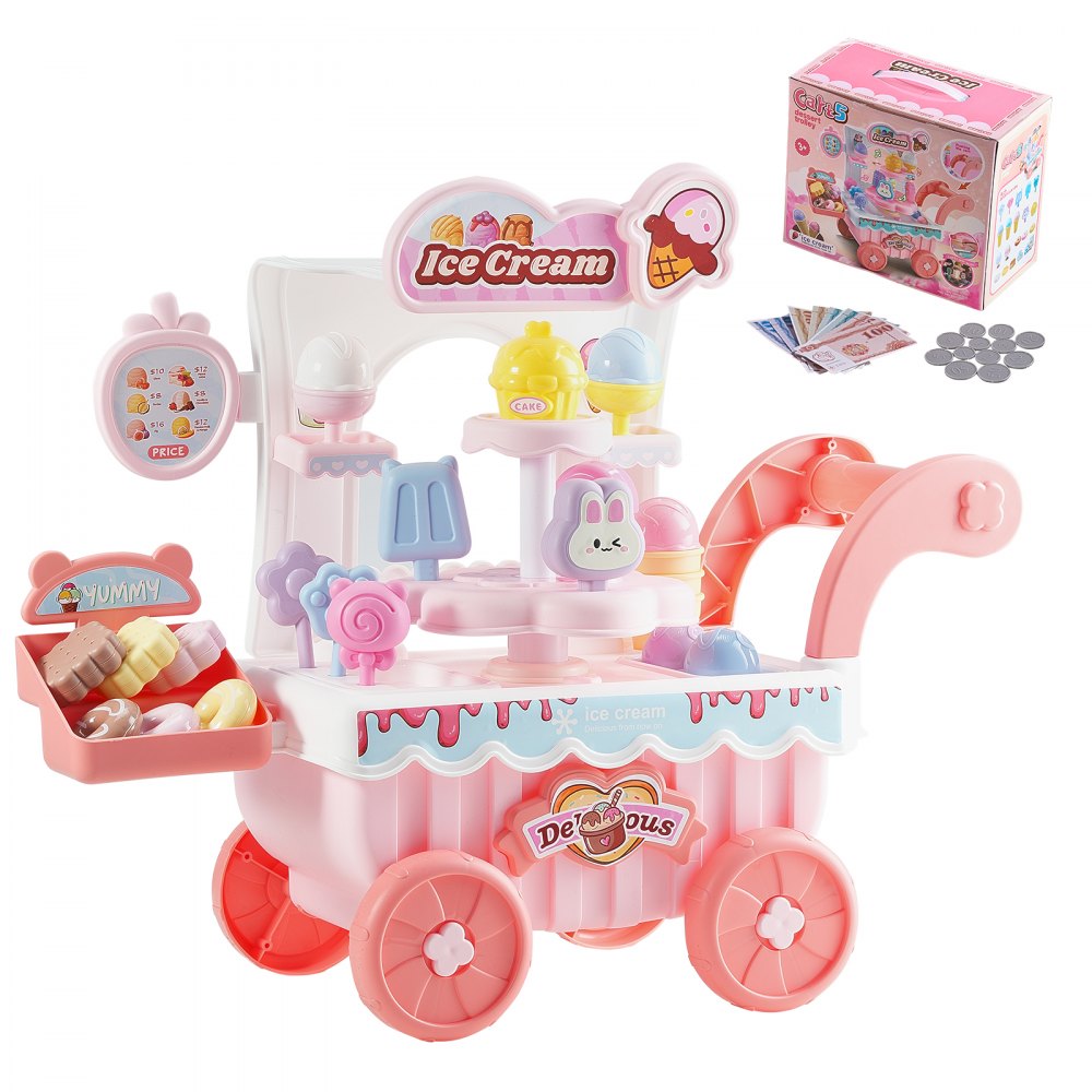 H376A - Kids Ice Cream Cart Toy with Lights, Music & Treat Accessories