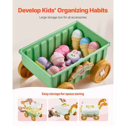 H376A - Portable Kids Ice Cream Cart with 27 Fun Accessories