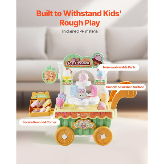 H376A - Portable Kids Ice Cream Cart with 27 Fun Accessories