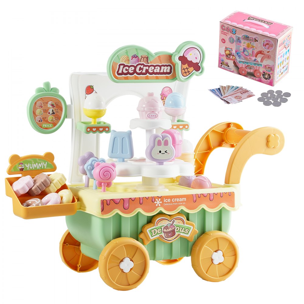 H376A - Portable Kids Ice Cream Cart with 27 Fun Accessories