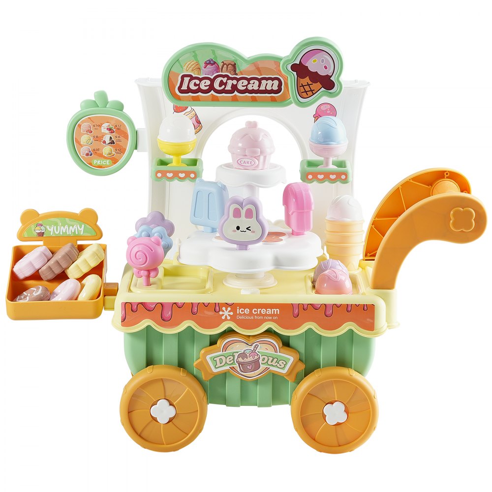 H376A - Portable Kids Ice Cream Cart with 27 Fun Accessories