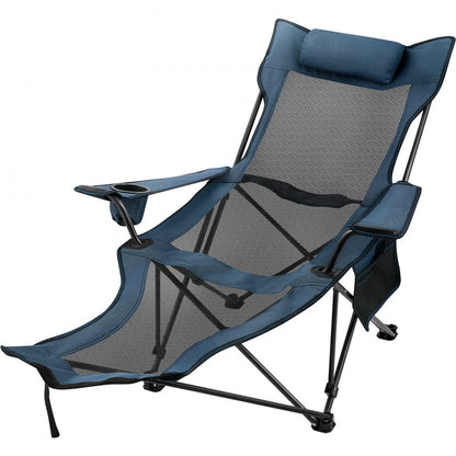 010600091616 - Blue Adjustable Folding Camp Chair with Footrest and Mesh Lounge