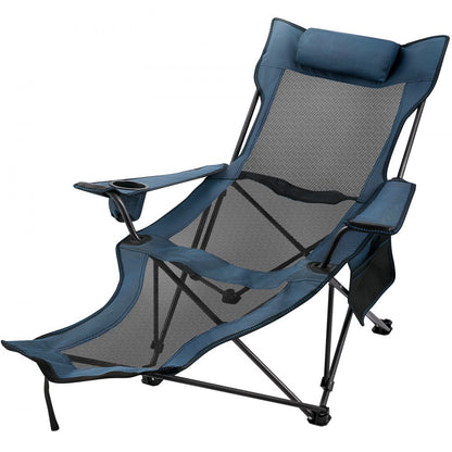 010600091616 - Blue Adjustable Folding Camp Chair with Footrest and Mesh Lounge