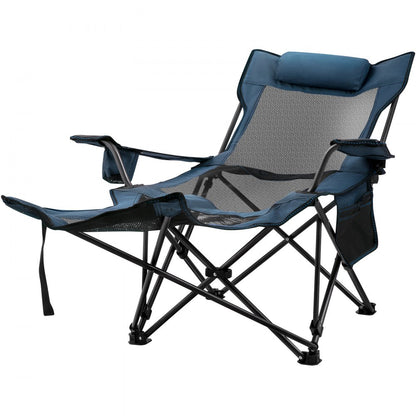 010600091616 - Blue Adjustable Folding Camp Chair with Footrest and Mesh Lounge