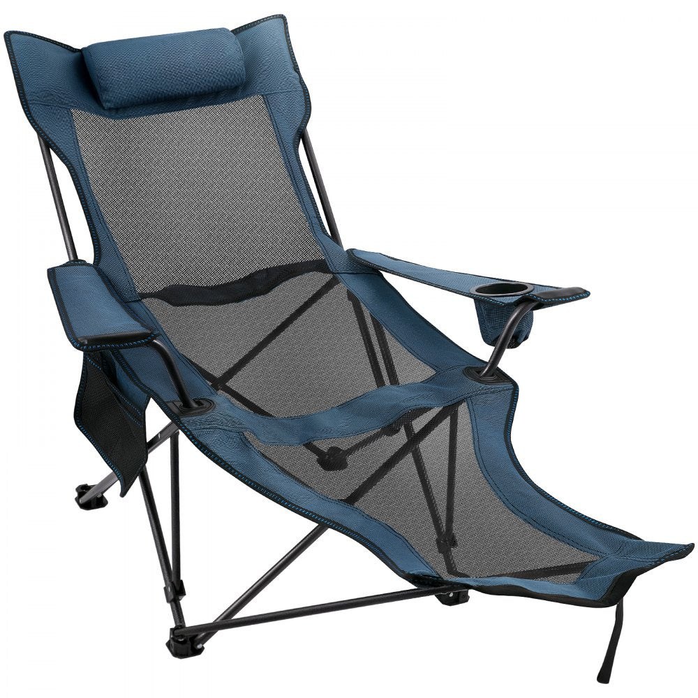 010600091616 - Blue Adjustable Folding Camp Chair with Footrest and Mesh Lounge