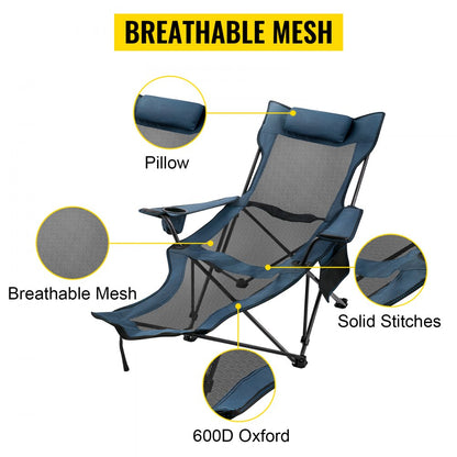 010600091616 - Blue Adjustable Folding Camp Chair with Footrest and Mesh Lounge