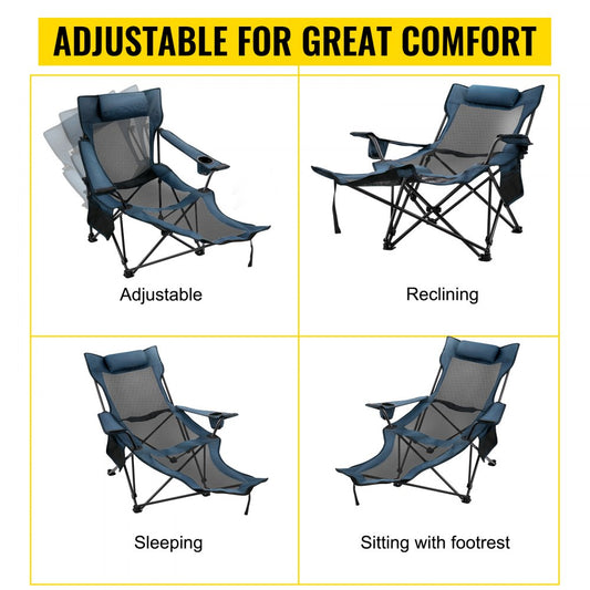 010600091616 - Blue Adjustable Folding Camp Chair with Footrest and Mesh Lounge