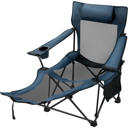 010600091616 - Blue Adjustable Folding Camp Chair with Footrest and Mesh Lounge