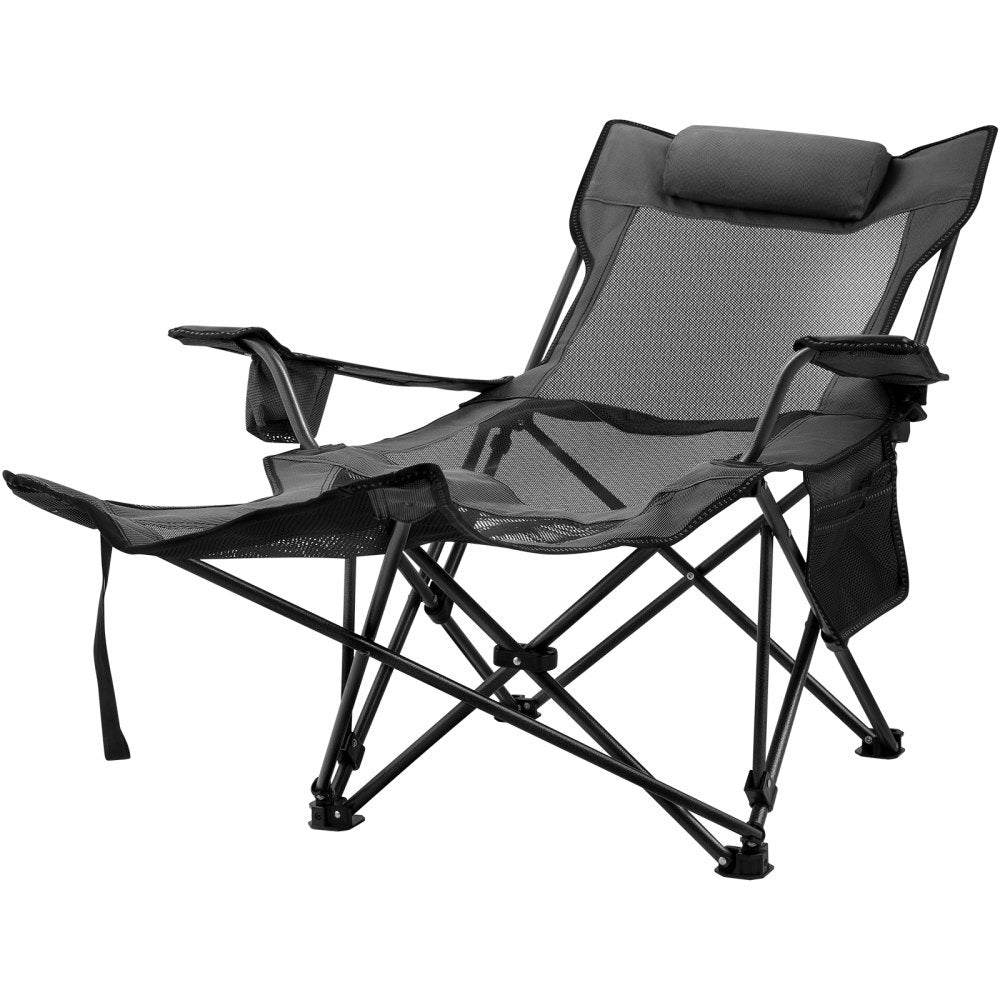 010526210837 - Gray Reclining Folding Camp Chair with Footrest