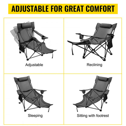 010526210837 - Gray Reclining Folding Camp Chair with Footrest