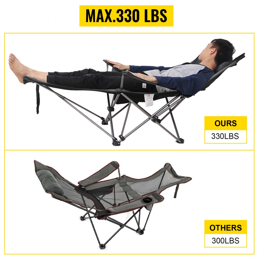 010526210837 - Gray Reclining Folding Camp Chair with Footrest