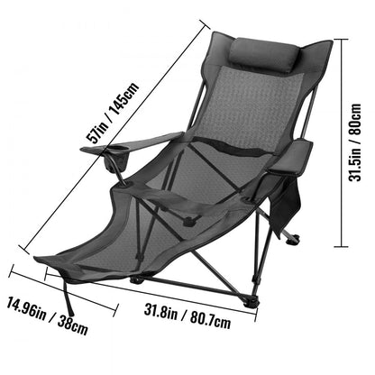 010526210837 - Gray Reclining Folding Camp Chair with Footrest