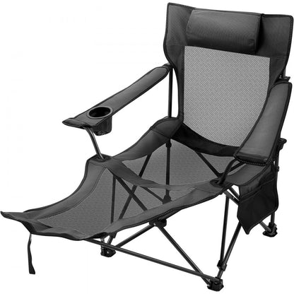 010526210837 - Gray Reclining Folding Camp Chair with Footrest
