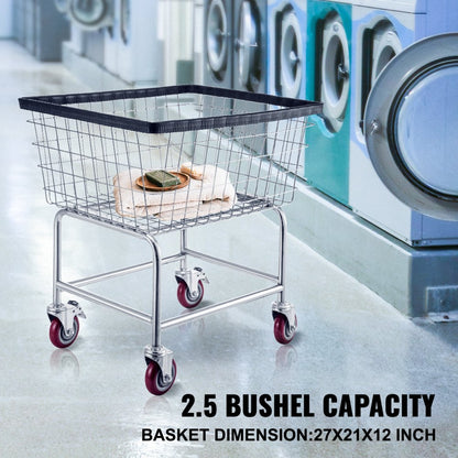 010717799705 - 2.5 Bushel Galvanized Steel Laundry Cart with Swivel Casters