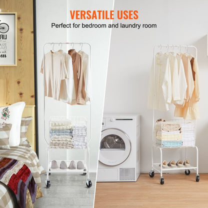 010932686363 - Rolling Metal Laundry Basket & Adjustable Height Garment Rack