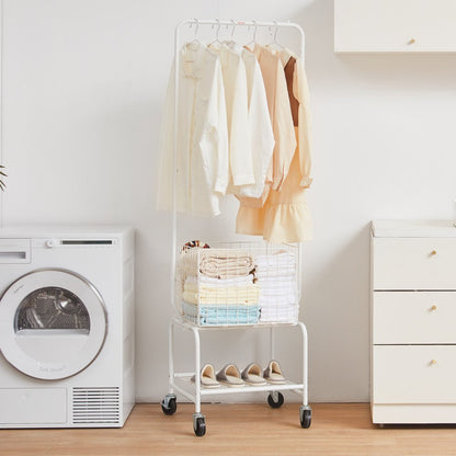 010932686363 - Rolling Metal Laundry Basket & Adjustable Height Garment Rack
