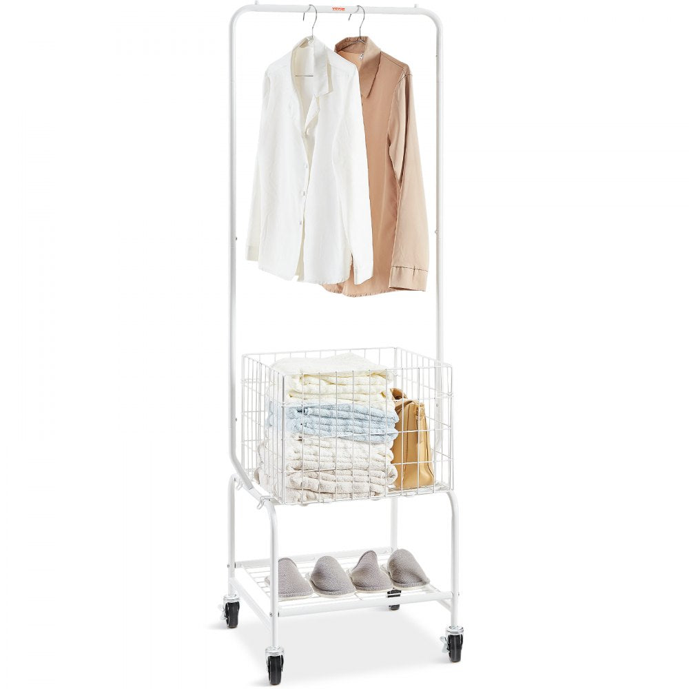 010932686363 - Rolling Metal Laundry Basket & Adjustable Height Garment Rack