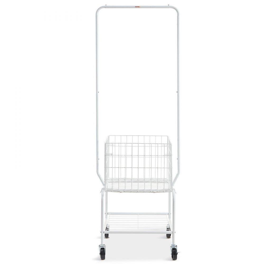 010932686363 - Rolling Metal Laundry Basket & Adjustable Height Garment Rack