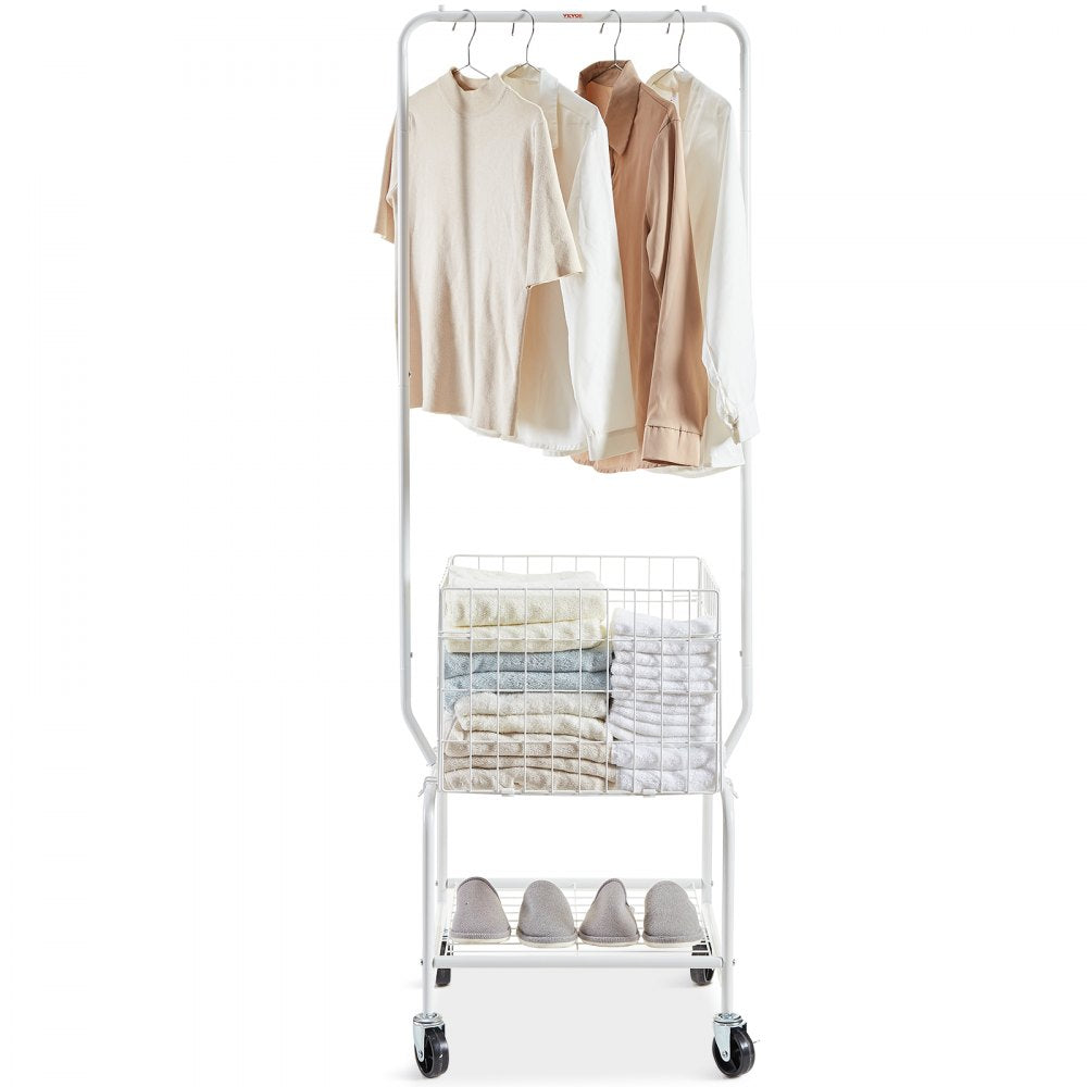 010932686363 - Rolling Metal Laundry Basket & Adjustable Height Garment Rack