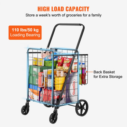 ZZ 507 - Compact 110 lbs Capacity Jumbo Grocery Cart with Double Baskets