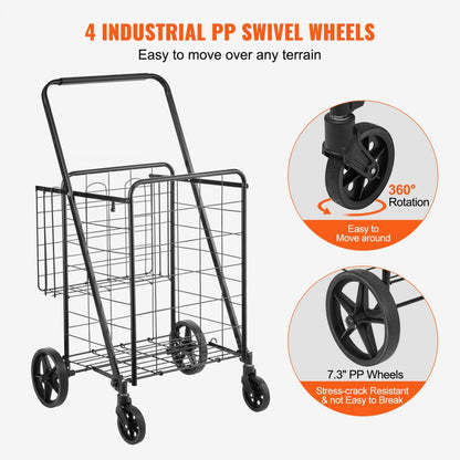 ZZ 507 - Compact 110 lbs Capacity Jumbo Grocery Cart with Double Baskets