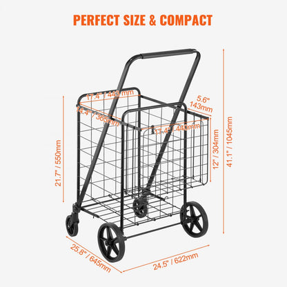 ZZ 507 - Compact 110 lbs Capacity Jumbo Grocery Cart with Double Baskets